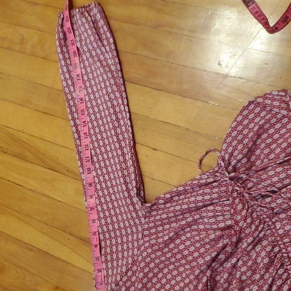 Vintage Fervour long sleeve dress. Red, white, navy blue pattern. Boho. Size M. - Picture 10 of 13